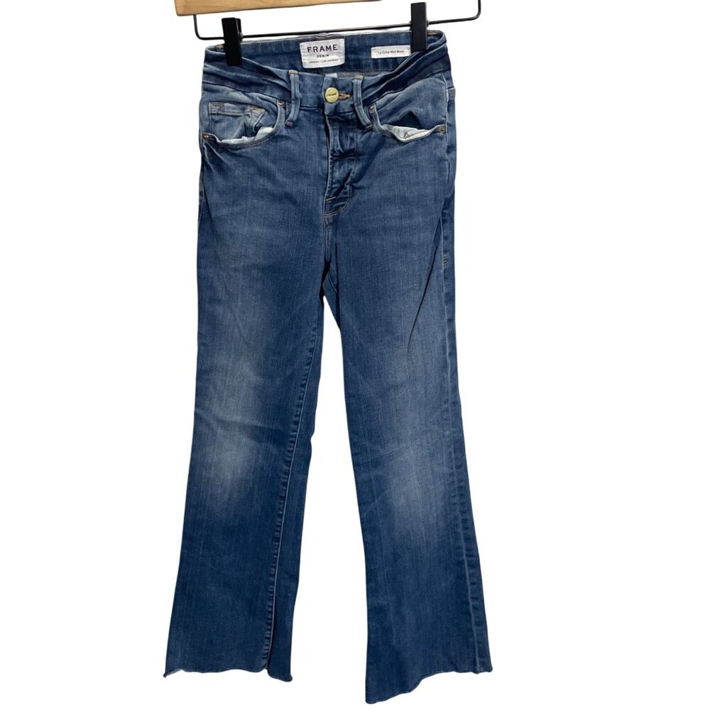 Frame‎ Le Crop Mini Boot Jeans Size 24 Distressed Medium Wash Denim